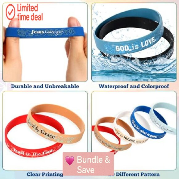 60 Silicone Bible Verse Bracelets Inspirational Christian Wristbands Bulk - Picture 4 of 7